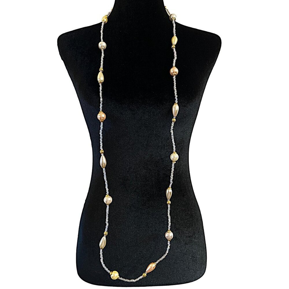 CI Avon Necklace Simulated Pearls Aurora Borealis Glass Beads 56 Inch Length Vin